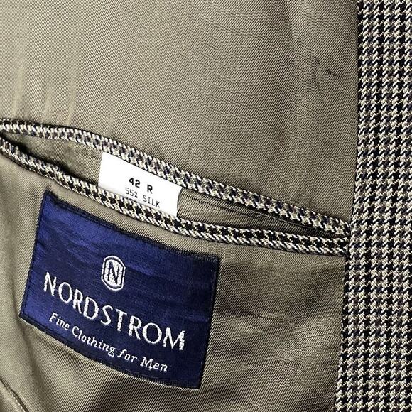 Nordstrom 42R 2-Button Blazer Silk Wool Tweed Houndstooth Sport Coat Jacket - Picture 8 of 16